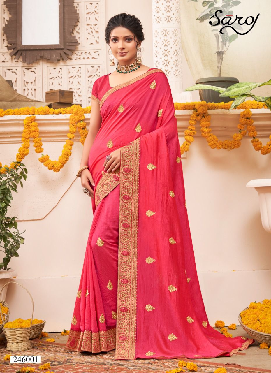 Saroj Pankhi Fancy Festive Wear Vichitra Silk Embroidery Work Saree Collection